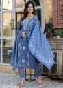 Blue Cotton kurta set with dupatta