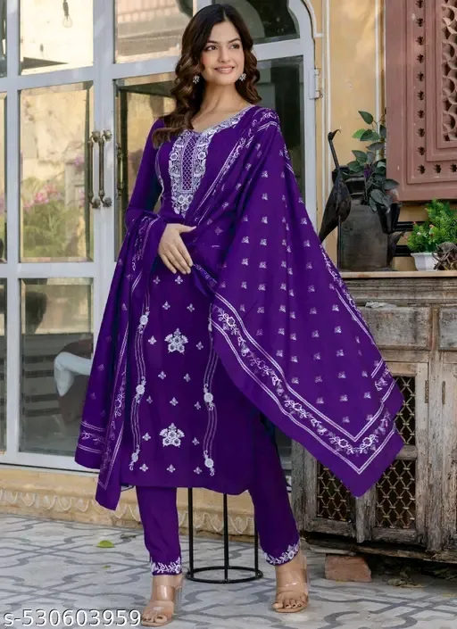 Purple Cotton kurta set with dupatta (S)