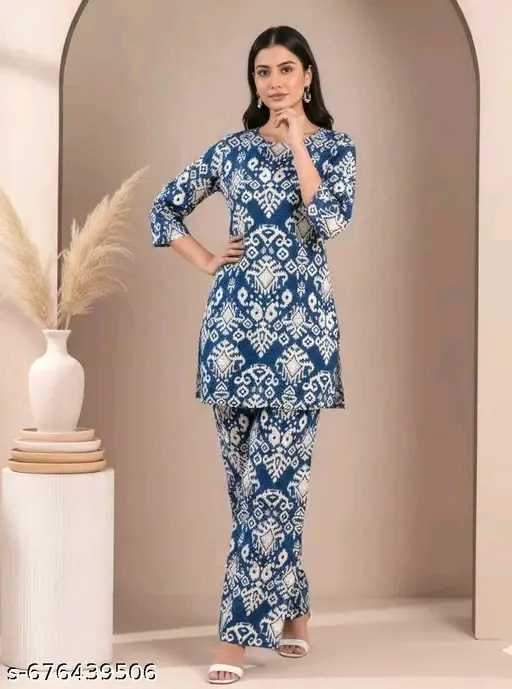 CO-ORD SET FOR WOMEN||COTTON PRINTED SET|| TRENDY KURTA SET (M)