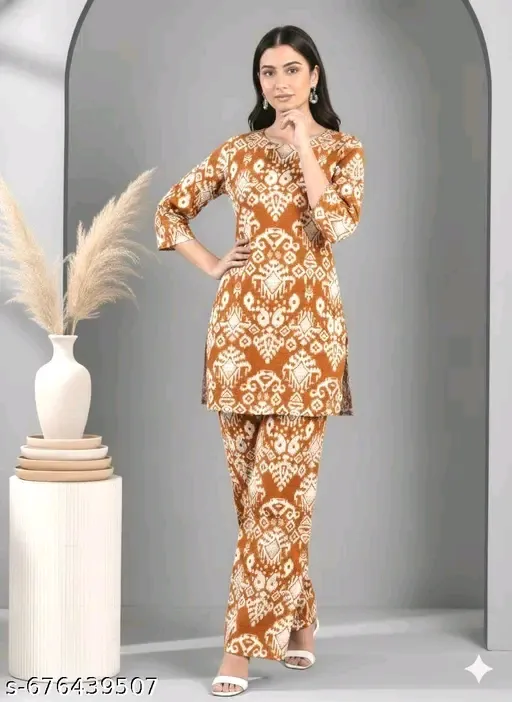 CO-ORD SET FOR WOMEN||COTTON PRINTED SET|| TRENDY KURTA SET (M)