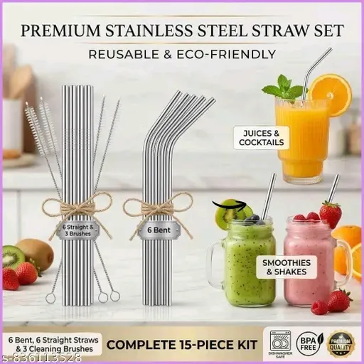 Reusable stainless steel straw with Cleaning Brushes