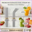 Reusable stainless steel straw with Cleaning Brushes