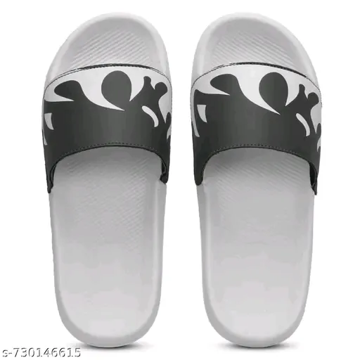 Stylish Black & White Comfortable Slip-On Slider Sandals for Men (IND-6)