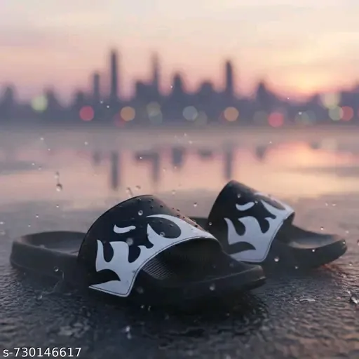 Stylish Black  & White Comfortable Slip-On Slider Sandals for Men | (IND-6)