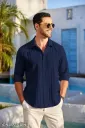 Full sleeve vertical stripe popcorn shirt for men