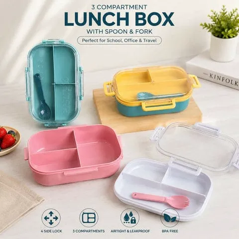 Carry Fresh 3 Compartment leakproof lunchbox with Spoon and Fork