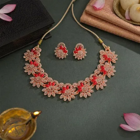 Elegant Classic Redstone Necklace With Earings