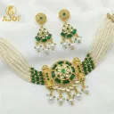Bridal Green Kundan Pearl Necklace With Earings