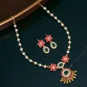 Traditional gold tone Blue Enamel Pearl Necklace With Earings