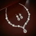 Crystal Enamel Leaf Pearl Necklace With Earings
