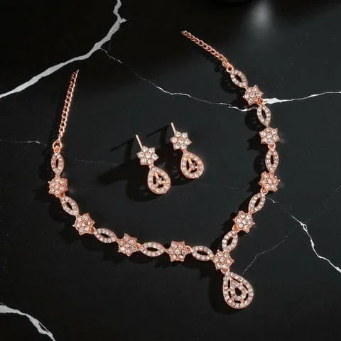Crystal and Enamel Floral Necklace Set With Earings