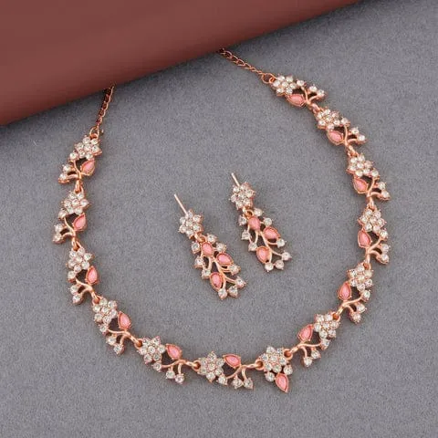 Rose gold and pink enamel Floral Set With Earings