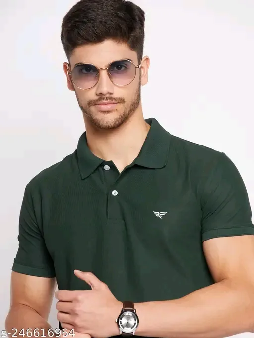 Men's Cotton Half Sleeve Solid Polo Tshirt (M)